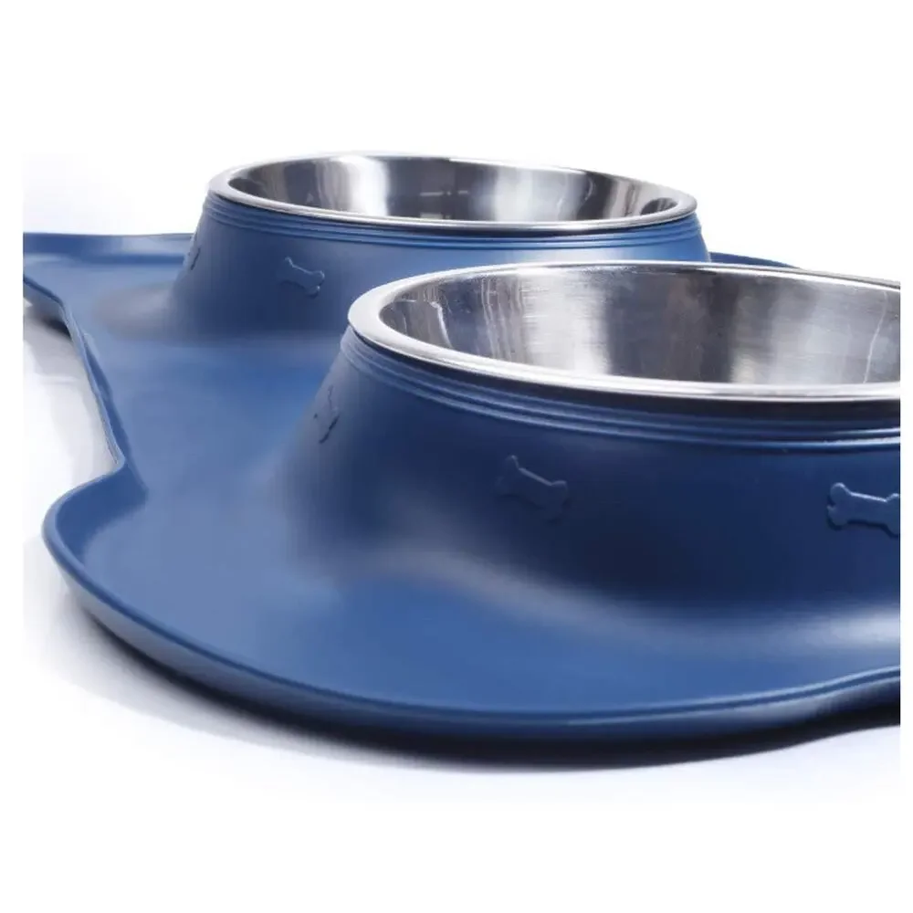 Vivaglory Dog Stainless Steel Water & Food Bowl Pet Cat Feeder With Silicone Mat